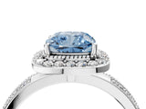 Platinum Fancy Blue Cushion Cut Diamond Double Halo Ring with Split Shank and Four-Prong Setting_10