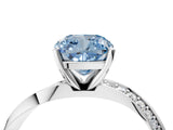 Platinum Fancy Blue Cushion Cut Diamond Engagement Ring with Side Stone Accents and Four-Prong Setting_16