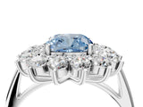 Platinum Fancy Blue Cushion Cut Diamond Floral Double Halo Engagement Ring with Prong Setting_161