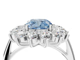 Platinum Fancy Blue Cushion Cut Diamond Floral Double Halo Engagement Ring with Prong Setting_35