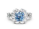 Platinum Fancy Blue Cushion  Cut Diamond Floral Halo Engagement Ring with Shared Prong Setting 1