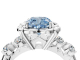 Platinum Fancy Blue Cushion  Cut Diamond Floral Halo Engagement Ring with Shared Prong Setting 5