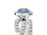 Platinum Fancy Blue Cushion Cut Diamond Halo Ring with Round Split Shank and Prong Setting_5