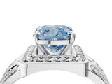 Platinum Fancy Blue Cushion Cut Diamond Halo Ring with Split Shank and Bezel Accents and Four-Prong Setting_10