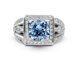 Platinum Fancy Blue Cushion Cut Diamond Halo Ring with Split Shank and Bezel Accents and Four-Prong Setting_6