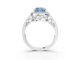 Platinum Fancy Blue Cushion Cut Diamond Halo Ring with Split Shank and Bezel Accents and Prong Setting_15