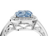 Platinum Fancy Blue Cushion Cut Diamond Halo Ring with Split Shank and Bezel Accents and Prong Setting_16