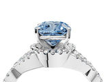 Platinum Fancy Blue Cushion Cut Diamond  Halo Twist Band Solitaire Prong Setting Ring_16