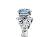 Platinum Fancy Blue Cushion Cut Diamond  Halo Twist Band Solitaire Prong Setting Ring_17