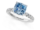 Platinum Fancy Blue Cushion Cut Diamond Pavé Solitaire Ring with Round Band and Prong Setting_1