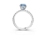 Platinum Fancy Blue Cushion Cut Diamond Pavé Solitaire Ring with Round Band and Prong Setting_3