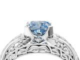 Platinum Fancy Blue Cushion Cut Diamond Pave Art Deco Split Shank Ring with Four-Prong Setting_10
