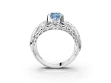 Platinum Fancy Blue Cushion Cut Diamond Pave Art Deco Split Shank Ring with Four-Prong Setting_9