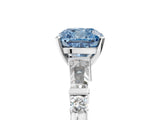 Platinum Fancy Blue Cushion  Cut Diamond Ring with Baguette Side Stones, Channel Set Band, and Four-Prong Setting_29