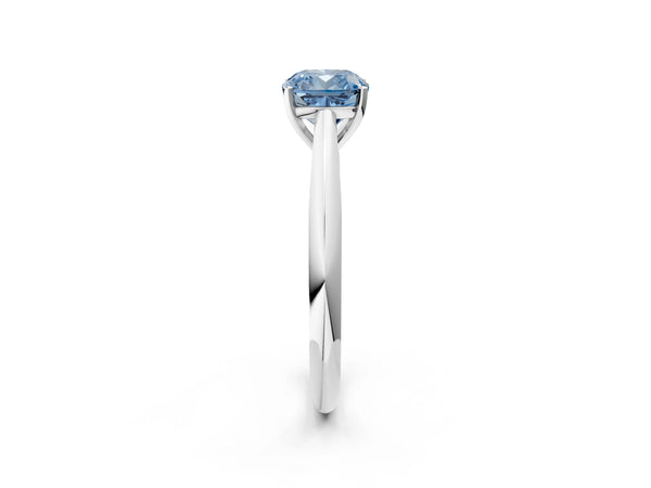 Platinum Fancy Blue Cushion Cut Diamond Solitaire Engagement Ring with Cathedral Setting and Four-Prong Mount