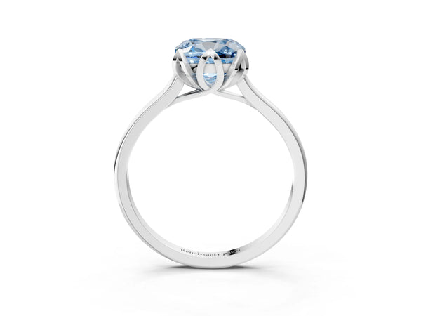 Platinum Cushion Cut Floral Solitaire Engagement Ring Setting for Fancy Blue Center with Plain Band