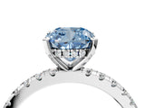 Platinum Fancy Blue Cushion Cut Diamond Solitaire Ring with Round  Pavé Band and Four-Prong Setting_40