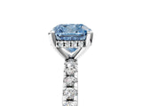 Platinum Fancy Blue Cushion Cut Diamond Solitaire Ring with Round  Pavé Band and Four-Prong Setting_41