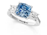Platinum Fancy Blue Cushion Cut Diamond Three-Stone Engagement Ring with Prong Setting and Pavé Band_13