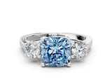 Platinum Fancy Blue Cushion Cut Diamond Three-Stone Engagement Ring with Prong Setting and Pavé Band_36