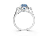 Platinum Fancy Blue Cushion Cut Diamond Three-Stone Engagement Ring with Prong Setting and Pavé Band_39