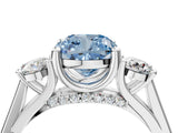 Platinum Fancy Blue Cushion Cut Diamond Three-Stone Engagement Ring with Prong Setting and Pavé Band_40