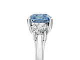 Platinum Fancy Blue Cushion Cut Diamond Three-Stone Engagement Ring with Prong Setting and Pavé Band_41