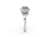 Platinum Fancy Blue Cushion Cut Diamond Three-Stone Halo Ring with Prong Setting and Pavé Accents_14