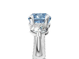 Platinum Fancy Blue Cushion Cut Diamond Three-Stone Ring with Prong Setting and Pavé Band_17