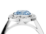 Platinum Fancy Blue Cushion Cut Halo Bezel Diamond Pave Band Ring_46