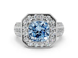 Platinum Fancy Blue Cushion Cut Halo Diamond Engagement Ring with Pave Split Shank and Four-Prong Setting_12
