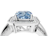 Platinum Fancy Blue Cushion Cut Halo Diamond Engagement Ring with Pave Split Shank and Four-Prong Setting_16