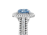 Platinum Fancy Blue Cushion Cut Halo Diamond Ring with Beaded Split Shank and Four-Prong Setting_11