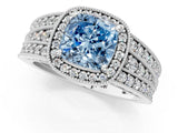 Platinum Fancy Blue Cushion Cut Halo Diamond Split Shank Ring with Prong Setting_13