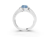 Platinum Fancy Blue Cushion Cut Halo Diamond Split Shank Ring with Prong Setting_15