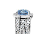 Platinum Fancy Blue Cushion Cut Halo Diamond Split Shank Ring with Prong Setting_17