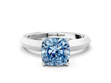 Platinum Fancy Blue Cushion  Cut Solitaire Engagement Ring with Flat Band and Four-Prong Setting 1