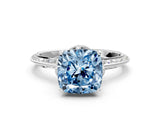 Platinum Fancy Blue Cushion Cut Solitaire Split Shank Pave Diamond Engagement Ring with Four-Prong Setting_6