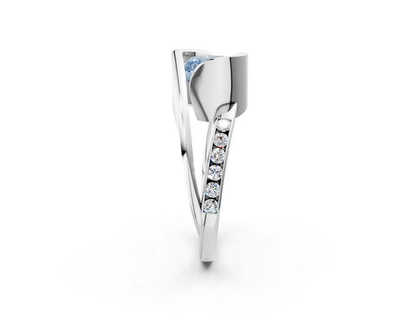 Platinum Fancy Blue Cushion Cut Solitaire Tension-Set Diamond Split Shank Ring