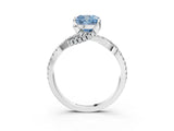 Platinum Fancy Blue Cushion Cut Solitaire Twist Pave Diamond Engagement Ring with Prong Setting_45