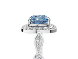 Platinum Fancy Blue Cushion  Halo Diamond Engagement Ring with Twisted Band and Four-Prong Setting