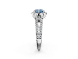 Platinum Fancy Blue Cushion  Halo Diamond Floral Split Shank Engagement Ring 2