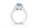 Platinum Fancy Blue Cushion  Halo Diamond Floral Split Shank Engagement Ring 3