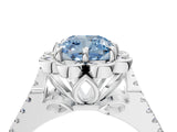 Platinum Fancy Blue Cushion  Halo Diamond Floral Split Shank Engagement Ring 4