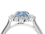 Platinum Fancy Blue Cushion  Halo Milgrain Pave Diamond Ring with Four-Prong Setting