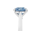 Platinum Fancy Blue Cushion  Solitaire Diamond Ring with Four-Prong Setting and Tapered Band