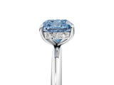 Platinum Fancy Blue Cushion  Solitaire Diamond Ring with a Classic Band and Four-Prong Setting