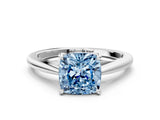 Platinum Fancy Blue Cushion  Solitaire Engagement Ring with Four-Prong Setting and Classic Band 1