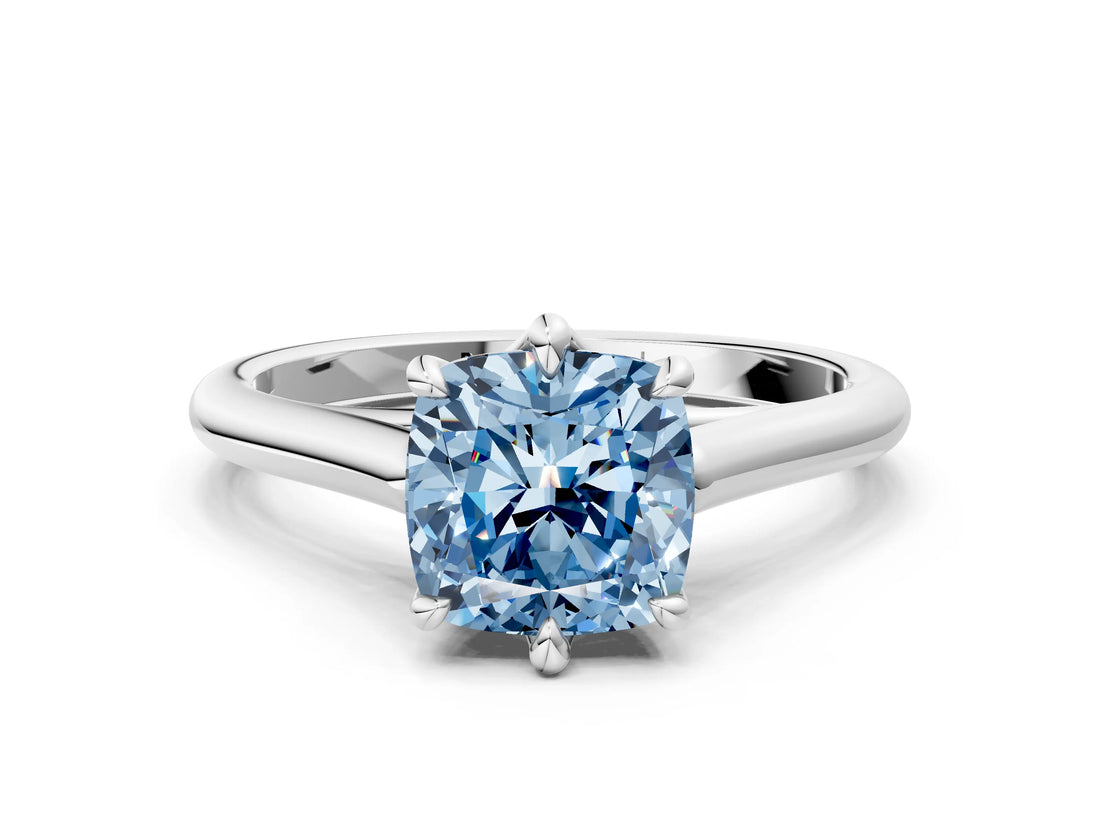Platinum Fancy Blue Cushion  Solitaire Engagement Ring with Six-Prong Setting and Classic Band 2