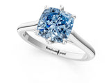 Platinum Fancy Blue Cushion  Solitaire Engagement Ring with Six-Prong Setting and Classic Band 3
